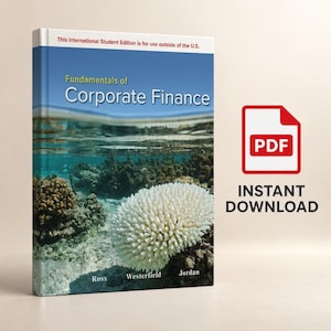 May include: A textbook titled Fundamentals of Corporate Finance by Ross, Westerfield, and Jordan. The cover features an underwater coral reef scene. Text at the top reads This International Student Edition is for use outside of the U.S.