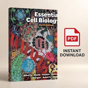 Puede incluir: Un libro de texto titulado Essential Cell Biology Sixth Edition con una portada que presenta patrones coloridos e intrincados de filigrana de papel en rojo, azul, verde y amarillo. Los autores son Alberts, Heald, Hopkin, Johnson, Morgan, Roberts y Walter.