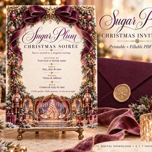 Sugar Plum Christmas Party Invitation, Editable Canva Nutcracker Invite