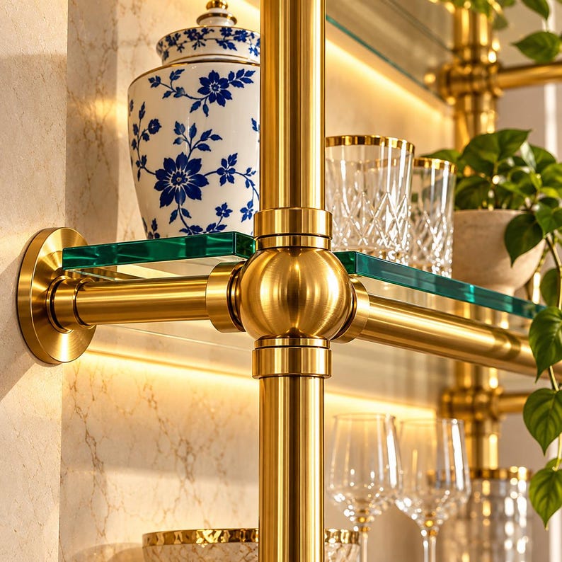 Unlacquered Solid Brass Wall Shelf Frame, 55 Inch Brass Display ...