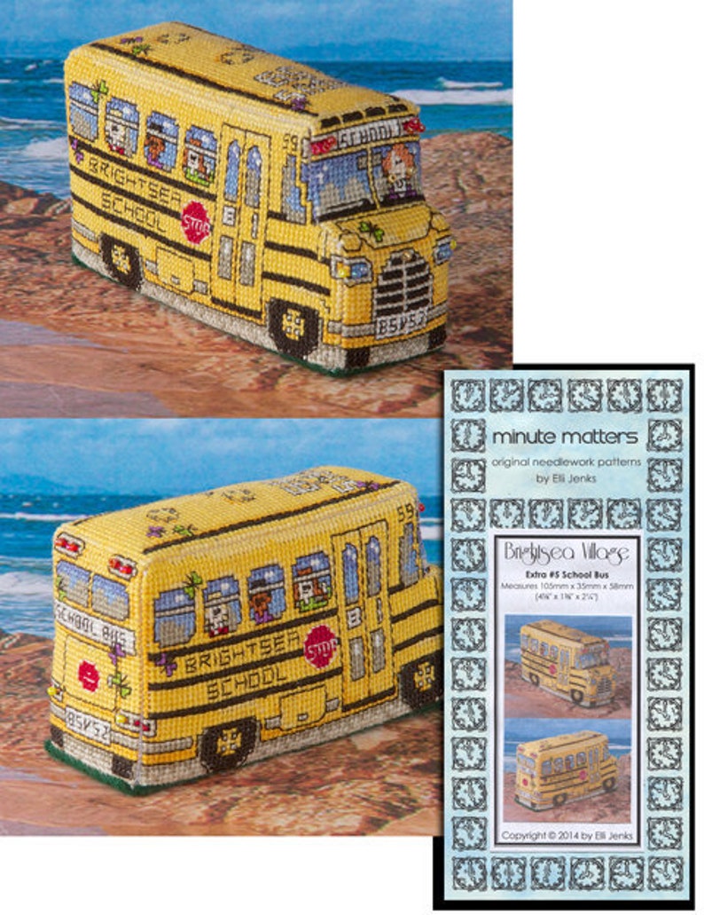 3D BrightSea Village Extra 5 School Bus Cross Stitch Pattern image 1