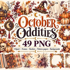 Vintage Halloween Clipart Bundle, Painterly Ghosts, Pumpkins and Digital Papers