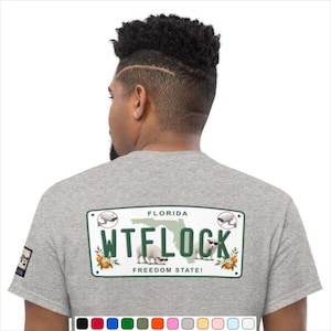 Camiseta con placa novedosa WTFLOCK de Florida / parte delantera Zona sin flock, mapa de Florida, cámara antiflock, anti ALPR