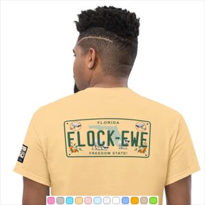 Camiseta con placa novedosa Florida FLOCK-EWE / parte delantera Zona sin Flock, mapa de Florida, cámara anti-Flock, anti-ALPR