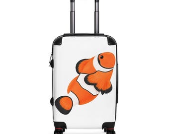 Clownfish Illustration Suitcase | Nautical Ocean Travel Luggage
