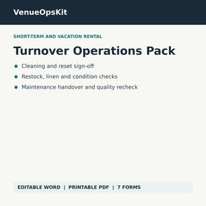 Pacchetto di checklist per la gestione degli affitti a breve termine / Moduli per la pulizia, il rifornimento, la verifica dei danni e il controllo qualità degli alloggi per vacanze / Word + PDF