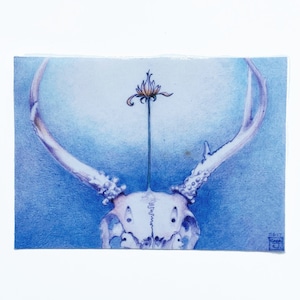 Fabric Patch: Deer skull, recycled polyester, iron on & sew on, machine washable, dye sublimation, fabric print