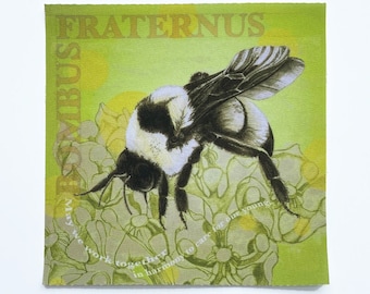 Fabric Patch: Bumble Bee,  recycled polyester print, iron on  & sew on, dye sublimation, applique fabric panel, shipping included