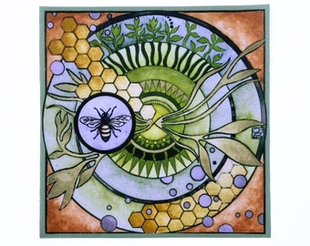Fabric Patch: Honey Bee, recycled polyester, iron & sew on applique fabric panel, machine washable, shipping included