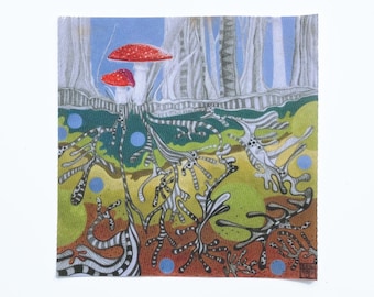 Aplique de tecido: Cogumelo Amanita, poliéster reciclado, para costurar ou passar a ferro, lavável à máquina, painel de tecido, frete incluso.