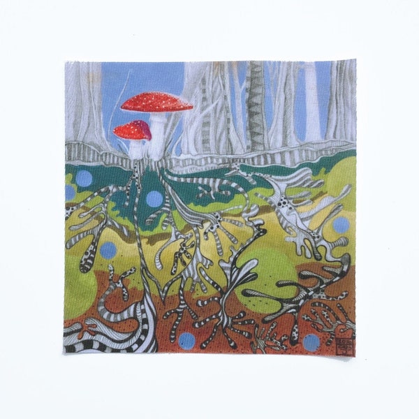 Fabric Patch: Amanita Mushroom, recycled polyester, iron on & sew on, machine washable, fabric panel, shipping included