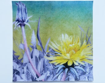 Fabric Patch: Dandelion,  recycled polyester print, iron on & sew on, dye sublimation, applique fabric panel, shipping included