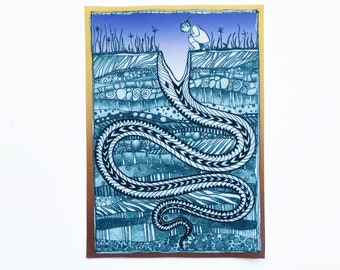 Fabric Patch: Snake, recycled polyester print, iron on & sew on, machine washable, applique fabric panel, shipping included