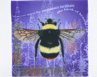 Fabric Patch: Bumble Bee, recycled polyester, iron & sew on, machine washable, shipping included, Bombus Crotchii