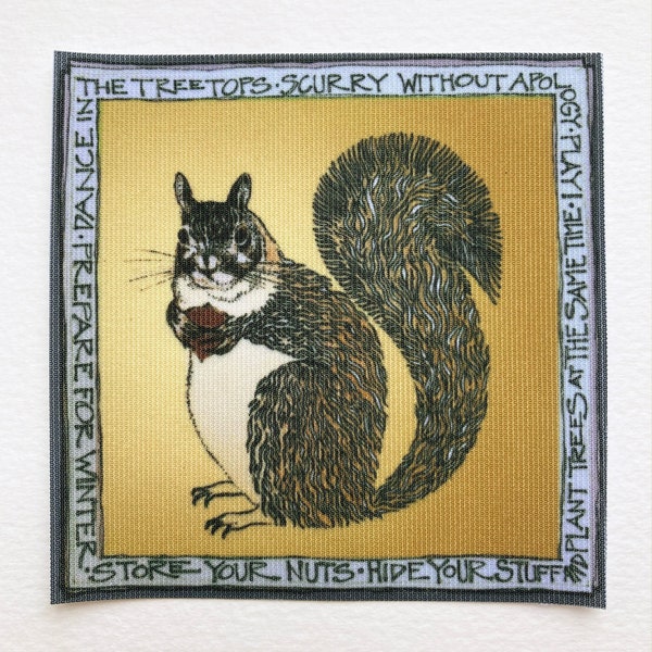 Fabric Patch: Squirrel, recycled polyester print, iron & sew on, dye sublimation, machine washable, shipping included