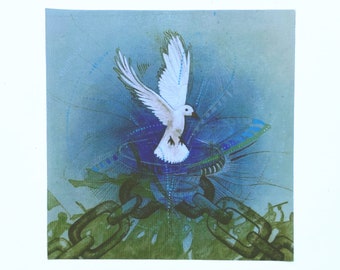 Fabric Patch: recycled polyester, iron on & sew on applique fabric panel, dye sublimation print, shipping included, Peace Dove