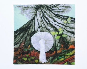 Fabric Patch: Little White Mushroom, 4inch, recycled polyester, dye sublimation, iron on & sew on applique fabric panel, eco-friendly gift