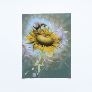 Fabric Patch: Sunflower, recycled polyester print,  iron & sew on, machine washable, applique fabric panel, shipping included