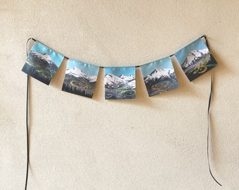 Mini Prayer Flags: Mountains, organic cotton, nature lovers gift, stocking stuffer, 5 highest peaks in Oregon Cascades, Made in Oregon