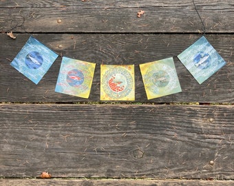 Prayer Flags: SALMON, recycled polyester, fade resistant, eco-friendly gift, gifts for fishermen