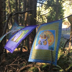 Prayer flags: OWLS- recycled polyester-fade resistant - eco friendly gift image 2