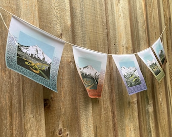 Prayer Flags: Oregon Peaks Mountains - recycled polyester-gift for nature lovers, hikers, mountain climbers, housewarming gift