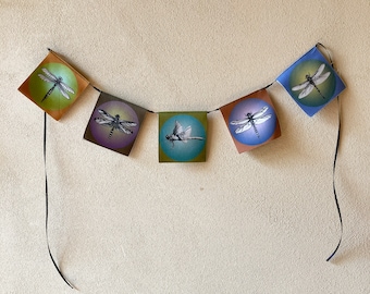 Mini Dragonfly Prayer Flags: organic cotton, eco-friendly gift, insect lovers gift, mailable, shipping included