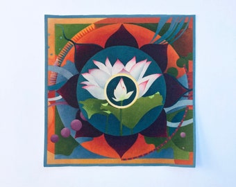 Stoffzuschnitt: Lotus Blume, 100% Baumwolle, Aufnäher aus recyceltem Polyester, Aufbügeln, annähen, Farbsublimation, Applikation, Stoffpanel, inklusive Versand