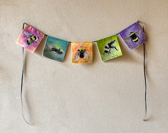 Mini Bee Prayer Flags: Bumble Bees, organic cotton, Bee lovers gift, gifts for gardeners, eco friendly gifts, mailable gifts.