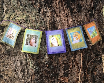 Prayer flags: OWLS- recycled polyester-fade resistant - eco friendly gift