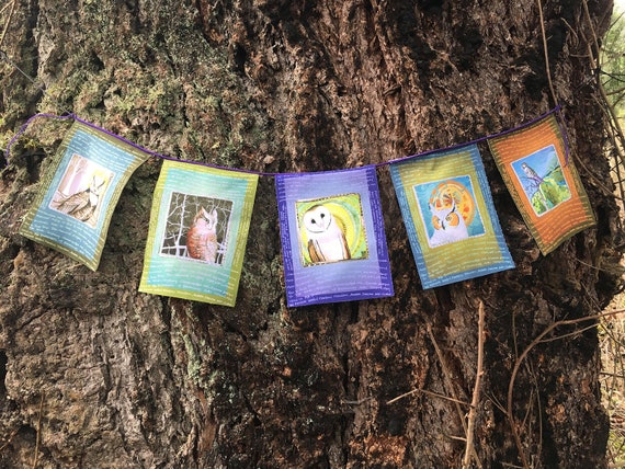 Prayer flags: OWLS- recycled polyester-fade resistant - eco friendly gift
