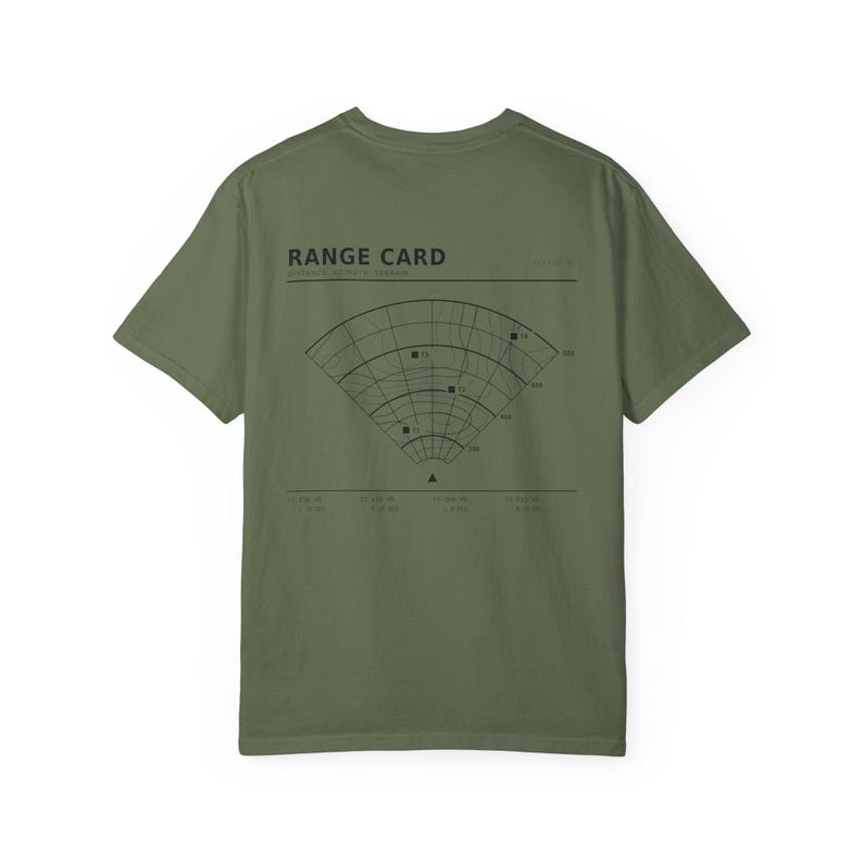 Range Card T-Shirt, Topographic Map Shooting Shirt, Long Range Hunting Back Print, Hunter Gift, Garment Dyed Heavyweight Tee image 20