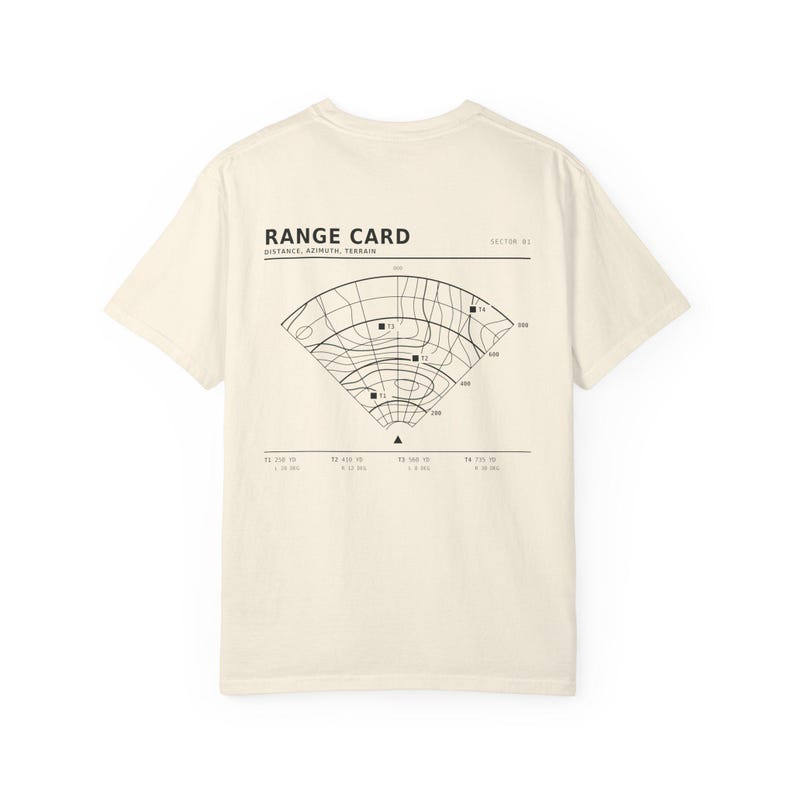 Range Card T-Shirt, Topographic Map Shooting Shirt, Long Range Hunting Back Print, Hunter Gift, Garment Dyed Heavyweight Tee image 4