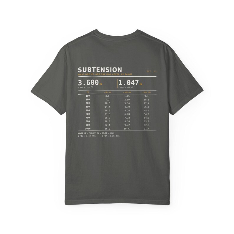 MIL MOA Reference T-Shirt, Long Range Shooting Shirt, Scope Math Back Print, Precision Rifle Gift, Garment Dyed Heavyweight Tee image 16