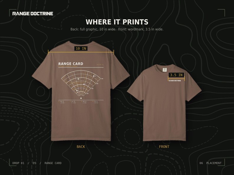 Range Card T-Shirt, Topographic Map Shooting Shirt, Long Range Hunting Back Print, Hunter Gift, Garment Dyed Heavyweight Tee image 11