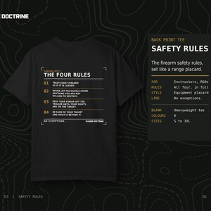 Camiseta con normas de seguridad para armas de fuego, camiseta para oficial de campo de tiro, estampado de seguridad en la espalda, regalo para instructor de tiro, camiseta de tejido grueso teñida en prenda. imagen 1