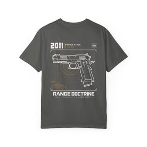 Double Stack Pistol T-Shirt, Technical Line Drawing Back Print, Competition Shooting Shirt, Range Day Gift, Garment Dyed Heavyweight Tee image 8