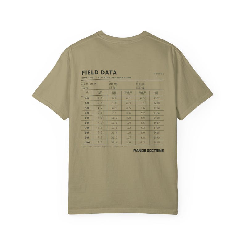 Dope Card T-Shirt, Long Range Shooting Shirt, Ballistic Data Back Print, Precision Rifle Gift, Garment Dyed Heavyweight Tee image 8