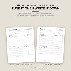 Printable Archery Log Book, Arrow Build and Bow Tuning Log Sheets PDF, FOC Worksheet, Sight Marks, Broadhead Tuning, Bowhunting Record image 5