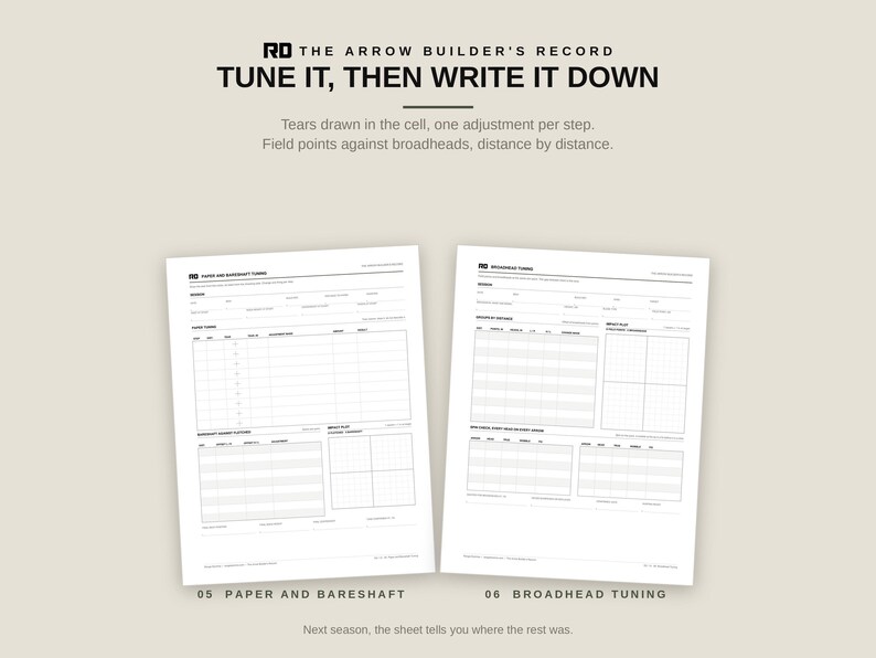 Printable Archery Log Book, Arrow Build and Bow Tuning Log Sheets PDF, FOC Worksheet, Sight Marks, Broadhead Tuning, Bowhunting Record image 5