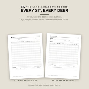 Deer Hunting Log Printable, Trail Camera Survey Sheets, Food Plot Record, Hunting Land Management Log Book PDF, Harvest and Observation Log image 8