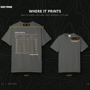 Dope Card T-Shirt, Long Range Shooting Shirt, Ballistic Data Back Print, Precision Rifle Gift, Garment Dyed Heavyweight Tee image 11