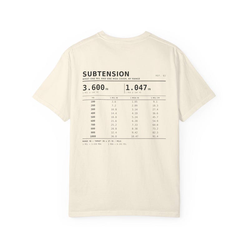 MIL MOA Reference T-Shirt, Long Range Shooting Shirt, Scope Math Back Print, Precision Rifle Gift, Garment Dyed Heavyweight Tee image 4