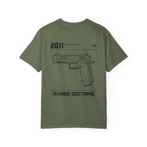 Double Stack Pistol T-Shirt, Technical Line Drawing Back Print, Competition Shooting Shirt, Range Day Gift, Garment Dyed Heavyweight Tee image 10