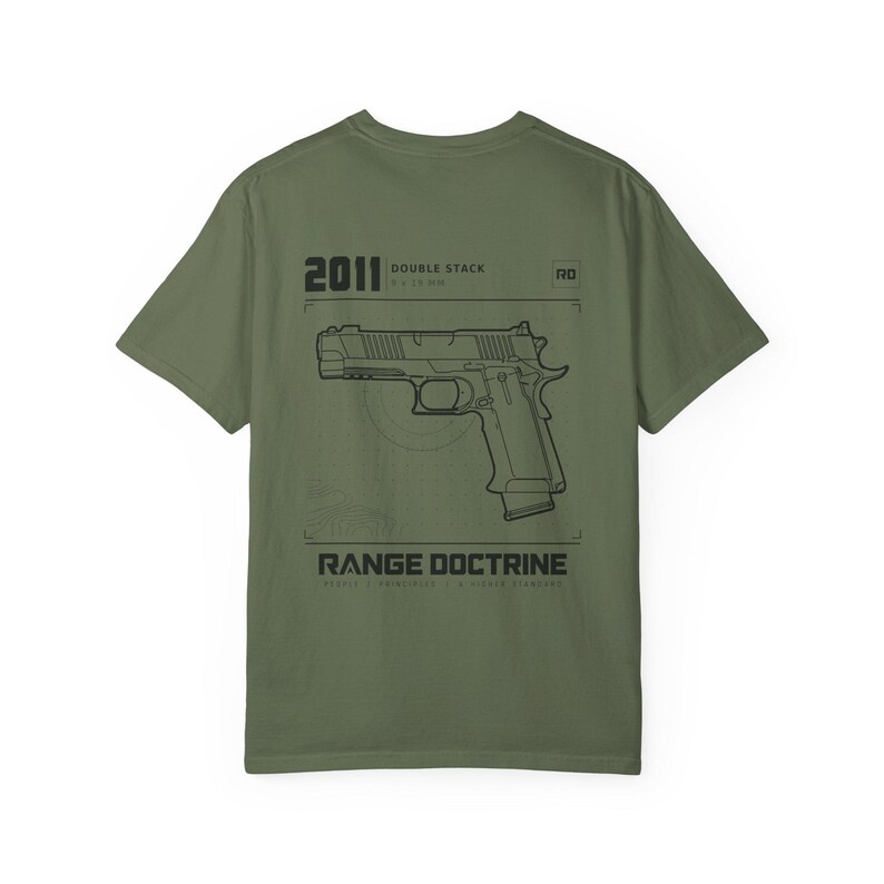 Double Stack Pistol T-Shirt, Technical Line Drawing Back Print, Competition Shooting Shirt, Range Day Gift, Garment Dyed Heavyweight Tee image 10