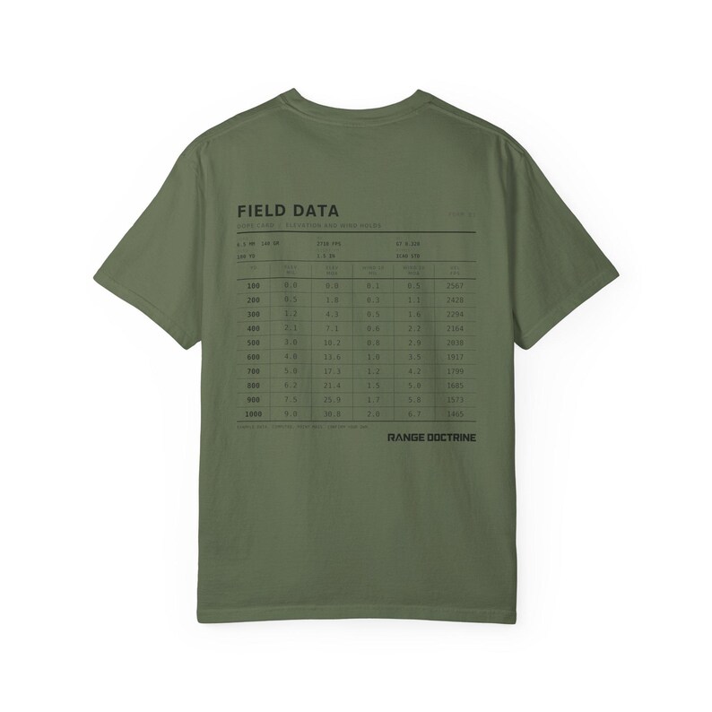 Dope Card T-Shirt, Long Range Shooting Shirt, Ballistic Data Back Print, Precision Rifle Gift, Garment Dyed Heavyweight Tee image 20