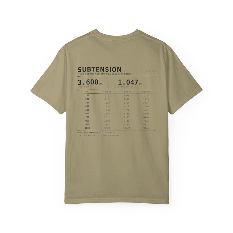 MIL MOA Reference T-Shirt, Long Range Shooting Shirt, Scope Math Back Print, Precision Rifle Gift, Garment Dyed Heavyweight Tee image 8