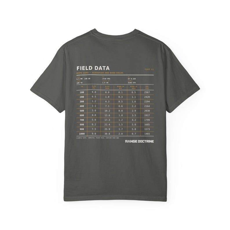 Dope Card T-Shirt, Long Range Shooting Shirt, Ballistic Data Back Print, Precision Rifle Gift, Garment Dyed Heavyweight Tee image 16