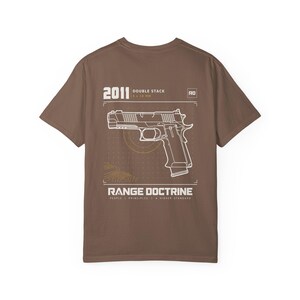 Double Stack Pistol T-Shirt, Technical Line Drawing Back Print, Competition Shooting Shirt, Range Day Gift, Garment Dyed Heavyweight Tee image 6