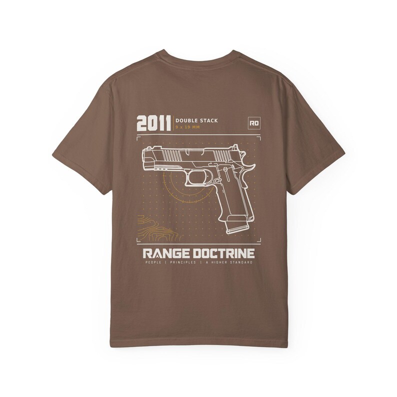 Double Stack Pistol T-Shirt, Technical Line Drawing Back Print, Competition Shooting Shirt, Range Day Gift, Garment Dyed Heavyweight Tee image 6